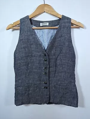 TOAST Linen Waistcoat Vest - Blue Grey - Cotton Lining Button Front - Size 8 VGC • £46.99