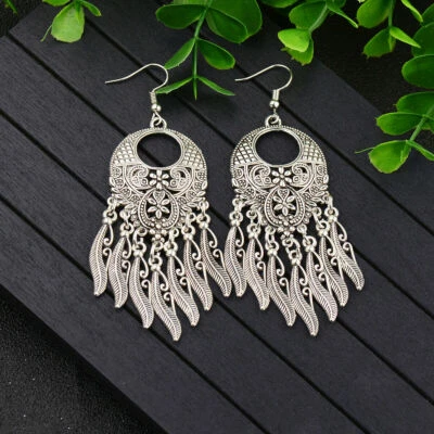 Boho 925 Sterling Silver Vintage Style Tibetan Tibet Dangle Drop Hook Earrings • $15.74