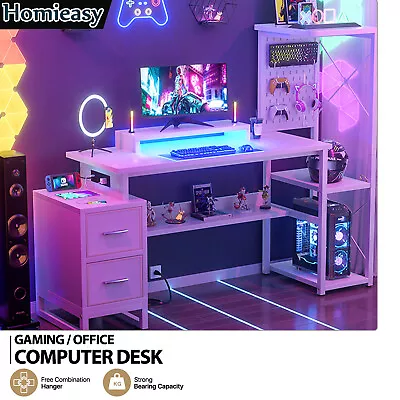 Ergonomic Gaming Desk 53.5'' With LED Lights Large PC Gamer Desk Workstation • $159.99