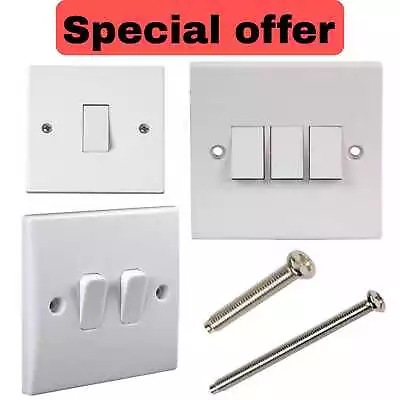 Light Switch 1 /2 Way 1 / 2 Gang 1G Single Twin Triple White Plastic Wall Switch • £2.99