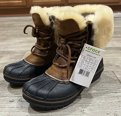 Nwt Crocs W5 Leather Allcast Ii Luxe Snow Boots In Wheat Black. Style 203431-209 • $120