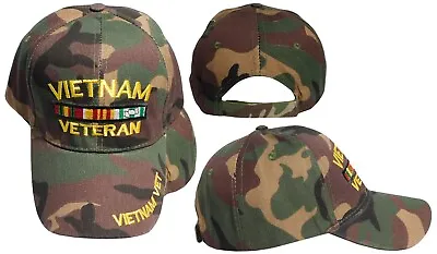 Vietnam Vet Veteran Ribbon Woodland Camouflage Adjustable Embroidered Cap Hat • $12.88