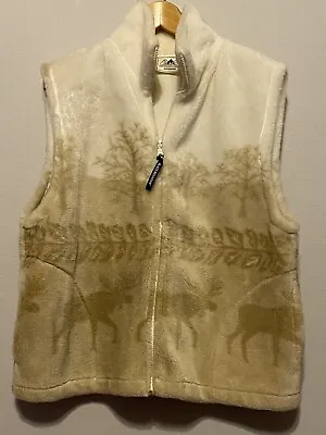 VTG Black Mountain Outdoor Moose Full Zip Fleece Vest Womens L Made In USA • $21.99