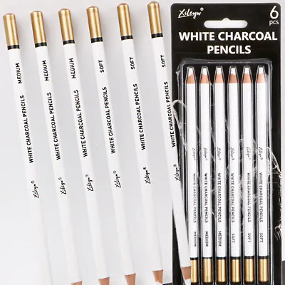 6Pc White Charcoal Pencil Drawing Set Soft & Medium Sketching Pencil Art Sup W02 • £4.41