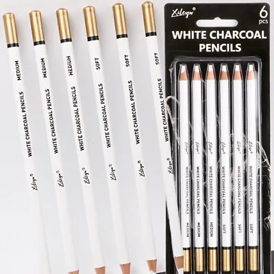 6Pc White Charcoal Pencil Drawing Set Soft & Medium Sketching Pencil Art Su.vp • £2.39