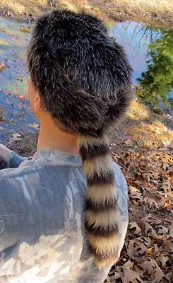 Davey Crockett Coonskin Cap Fake Tail Raccoon Coon Daniel Boone Hat Realistic  • $21
