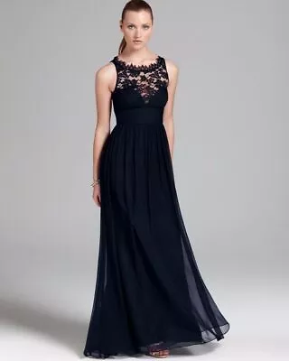 Aidan Mattox Embellished Lace & Silk Chiffon Gown Sz 12 Black • $107.20
