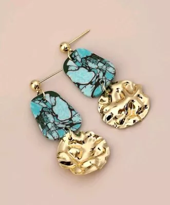 Turquoise Gold Coin Geo Dangle Drop Acrylic Earrings Boho Women's Jewelry UK  • £7.99