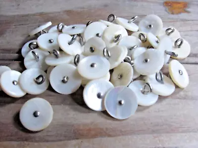 VTG Mother Of Pearl Buttons Pin Shank Lot Of 45 WHITE ECRU CREAM Scuffy Shabby • $8.50