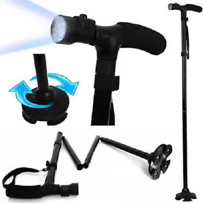 Foldable Retractable LED Walking Cane Stick Adjustable Travel Cane Trekking Pole • $14.28