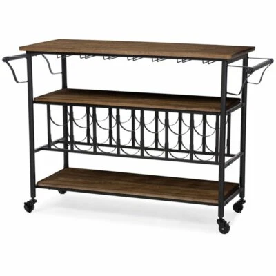 Baxton Studio Bradford Bar Cart In Antique Black And Brown • $305.69