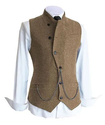 Mens Tweed Vests Vintage Wool Herringbone Formal Casual Retro Vest Large XL XXL • $26.99