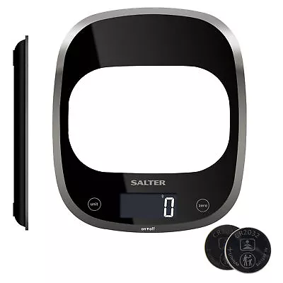 Salter Digital Kitchen Scale 5kg Capacity Easy Read Display Glass Black Curve • £14.99