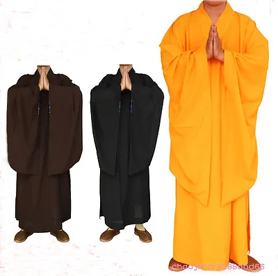 Shaolin Kung Fu Zen Monk Lay Buddhists Meditation Uniform Haiqing Long Gown Suit • $28.49