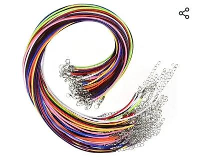 50Pcs Necklace Cord With Clasp 2mm Waxed Necklace Cord 10 Colors Necklace String • £5.99