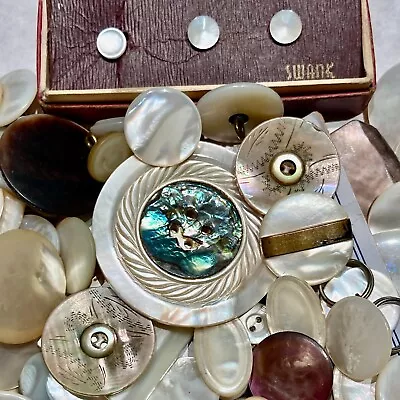 Vtg MOP Mother Of Pearl BUTTON LOT Assorted Size Shape Sew Thru Shank Abalone • $14.99