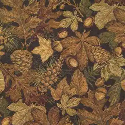 Upholstery Fabric Black Lodge Cabin Rustic Leaf Acorn Pinecones Furniture • $35.95