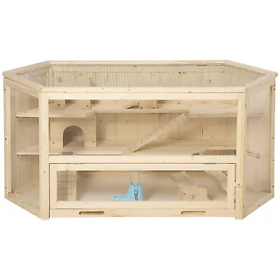 PawHut 3 Tier Wooden Hamster Cage Gerbil Play Centre W/ Sliding Tray Ramps • £109.99