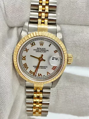 Excellent Condition Rolex Datejust White Women's Fluted Bezel Watch Ref 69173 • $6999