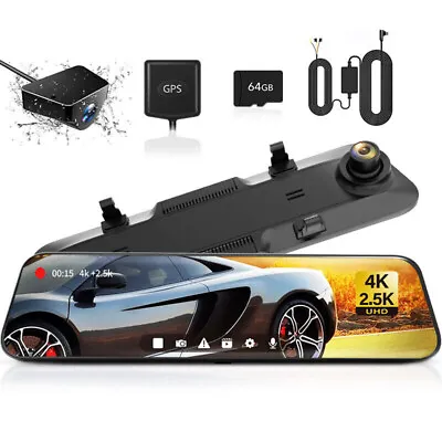 WOLFBOX Dash Cam 4K+2.5K Front And Rear Mirror Car Camera 64GB GPS Hardwire Kit • $326.99