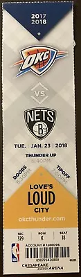 Oklahoma City Thunder 1/23/2018 NBA Ticket Stub Vs Brooklyn Nets • $6.95