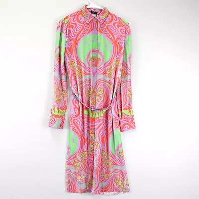 Versace Geo Fabric Pleated Medusa Music Shirt Dress In Orange Multi - IT 38 • $165