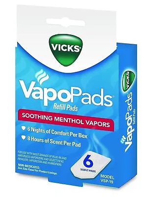 Vicks VapoPads Refill Pads VSP-19 Menthol Vapor 6ct Box ( 2 Pack ) • $19.43