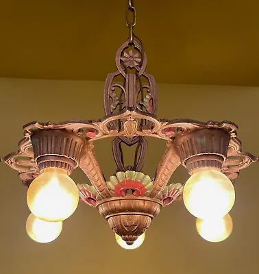 Vintage Lighting 1930s Polychrome Chandelier. Wow. • $980