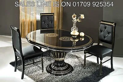 £1400 • Buy Versace Greek Key Design Rossella Black/Gold Round Dining Table 4 Fabric Chairs
