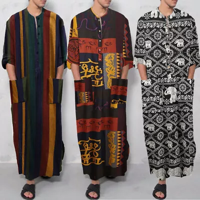 Jubba Thobe Kaftan Men Long Sleeve Robes Dubai Middle East Muslim Clothes Abaya • $20.13