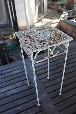 Original Vintage Wrought / Caste Iron Outdoor Plant Stand - White 51cm X 24cm • $120