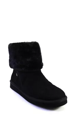 Michael Kors Womens Julia Faux Fur Short Pull On Booties Black Suede Size 8 • $89