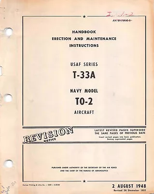 T-33A TO-2 Maintenance Inst's 1951 Aircraft Manual Flight Manual -CD • $33.99