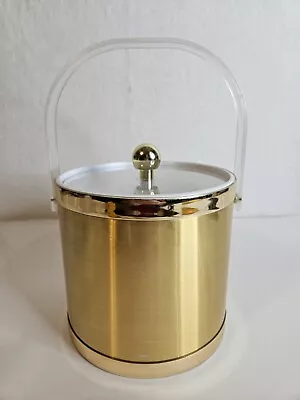 Vintage MCM Gold Ice Bucket Great COND 🧊 With Ice Cube Tongs Included • $30