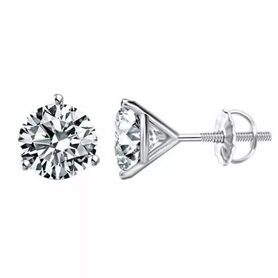 2Ct Round Real Moissanite Martini Stud Earrings Push Back Solid 14K White Gold • $279.99