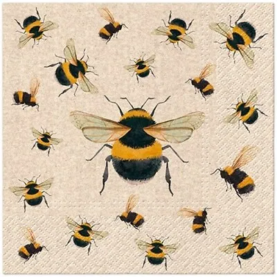 4 X COCKTAIL Napkins/25cm/3Ply/Decoupage/Assorted Bees • £1.15