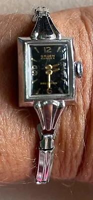 Vintage Ladies Gruen Curvex Precision Black Face Watch • $50