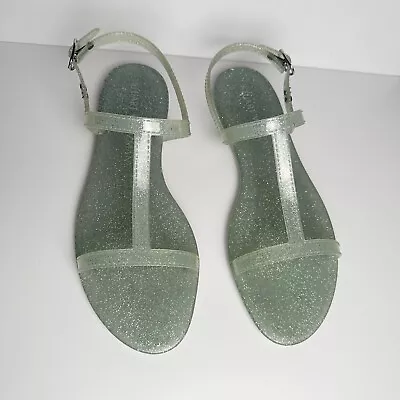 Stuart Weitzman Millie Jelly Sandals Green Sparkly Size 10 • £38