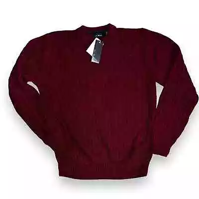 New Bill Blass Men Merlot Red Long Sleeve Acrylic Hand Framed Knit Sweater Large • $24.99