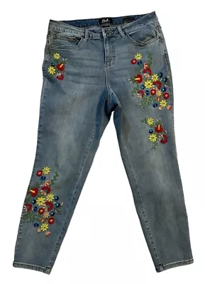 Earl Jean Floral Embroidered Blue Jeans Skinny Ankle Light Wash Women's Size 16W • £24.28