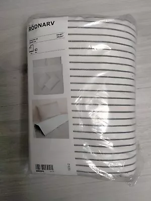 Ikea Rodnarv King Size Duvet Cover & 4 Pillowcases - White & Grey Striped • £49.99