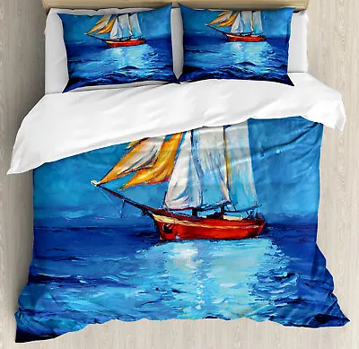 Nautical Duvet Cover Set Sail Boat Art Picture • £32.99