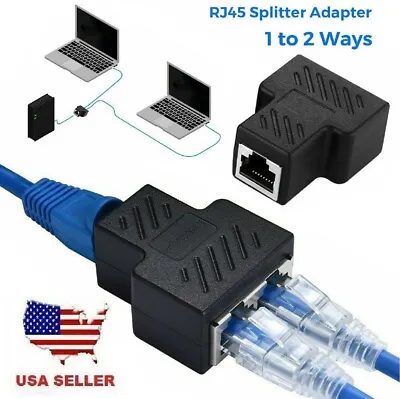 RJ45 Splitter Adapter LAN Port 1-to-2 Ways Dual Female CAT5e/6/7 Ethernet Cable • $5.98