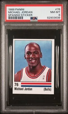 1988 Panini #76 MICHAEL JORDAN Spanish Sticker PSA 8 NM-MT Rare Bulls • $999.99