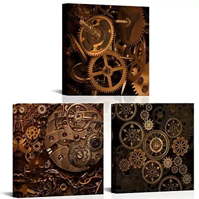 Steampunk Canvas Wall Art Industrial Engines Picture Prints Black Gold Painti... • $50.77