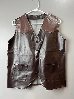 Forum Novelties Vinyl Vest 2018 Western Cowboy Brown 3 Button Pockets Mens M/L • $23