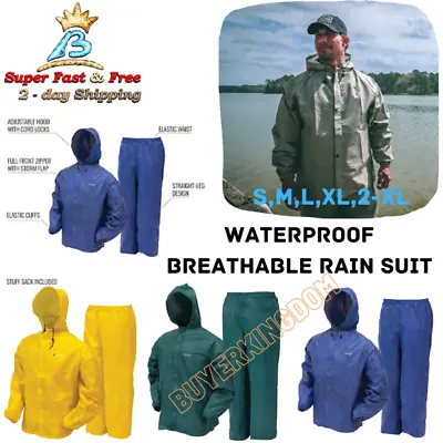 Mens Rain Coat Suit Waterproof Hooded Breathable Non Woven Polypropylene Gear • $38.77