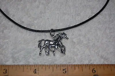 Horse Charm Black Leather Necklace - Pony Mustang Equestrian Pendant Mare & Foal • $6.97