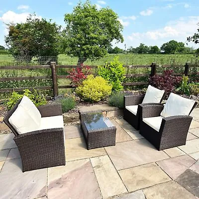 Rattan Garden Furniture 4 Piece Bistro Outdoor Patio Chairs Coffee Table Sofa • £249.99