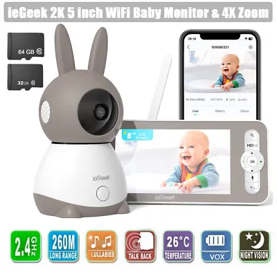 IeGeek 2K Wifi Baby Monitor With Camera 5 Video Baby Monitor Camera Night Vision • $174.17